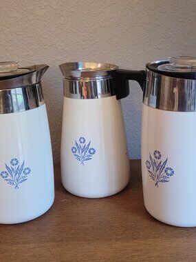 2 Vintage CorningWare 10 cup Percolators & 1-9 cup CorningWare Carafe-sans cords